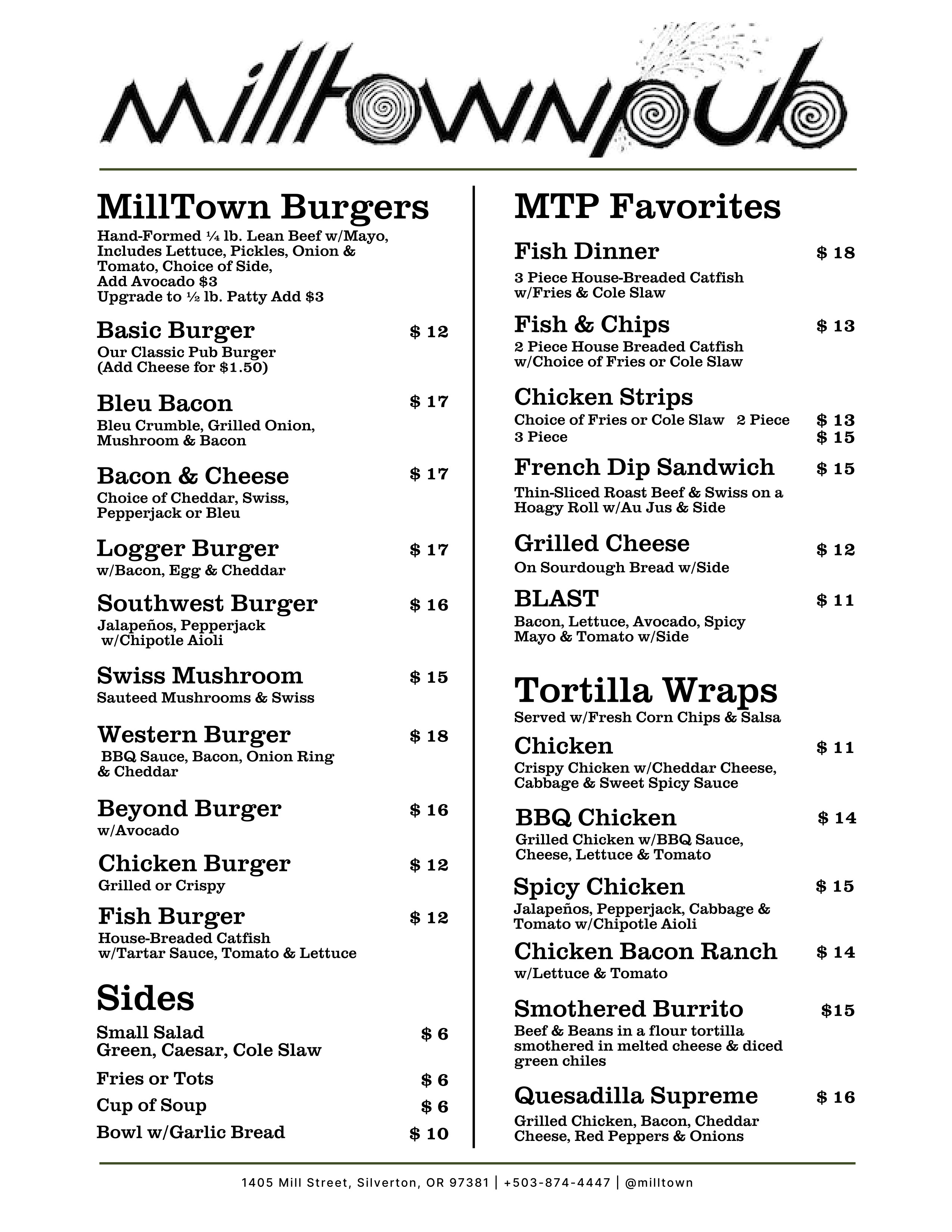 Milltown Menu page 2